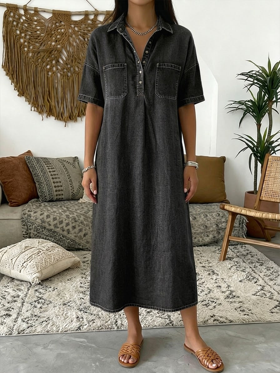 🎁New Arrivals🔥Casual Short-sleeved Polo Collar Denim Dress