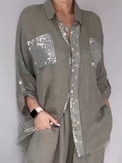 🎁New Arrivals🔥Women's Silver Splicing Cotton-linen Shirt